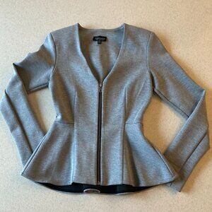 Top Shop Gray  Zip Front Peplum Blazer Jacket Women Size 2
